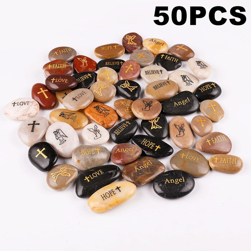 ROCKIMPACT 50PCS Angel Guardian Angel Stones Serenity Prayer Pebble Engraved Inspirational Motivational Healing Inspiring Rocks Encouragement Word Stones Wholesale Bulk, 2"-3" ea - Image 2